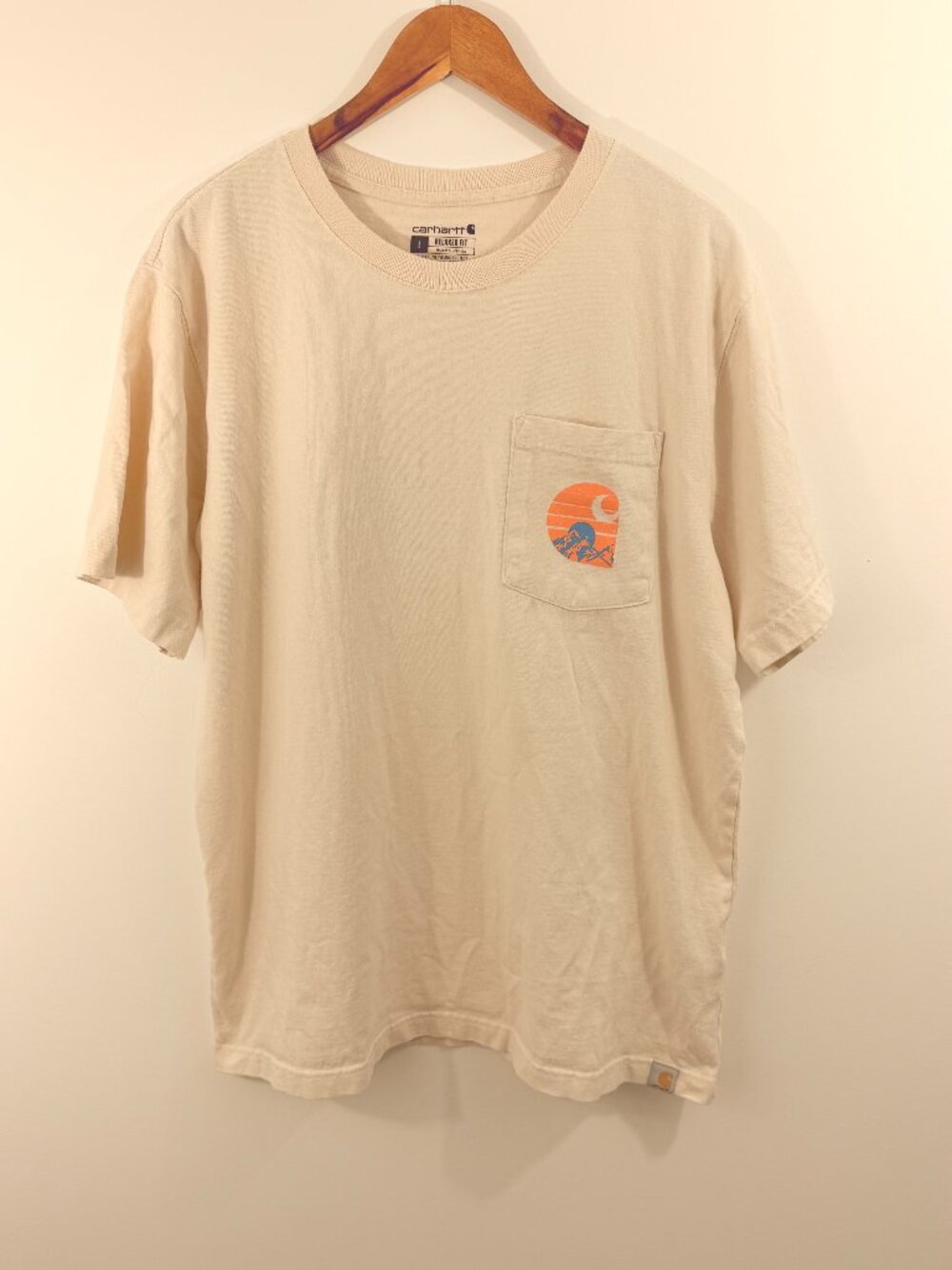 Carhartt Outdoors Est 1889 Heavyweight Graphic Pocket Tee Cream White Mens Large